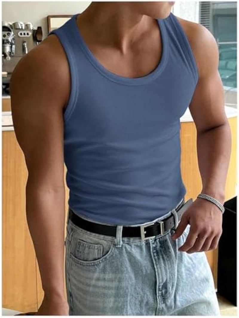 Summer Tank Top Scoop Neck Knit Gym Workout Muscle Tank Undershirt Sleeveless Shirts