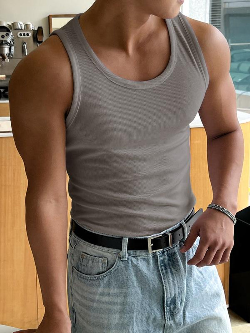 Summer Tank Top Scoop Neck Knit Gym Workout Muscle Tank Undershirt Sleeveless Shirts