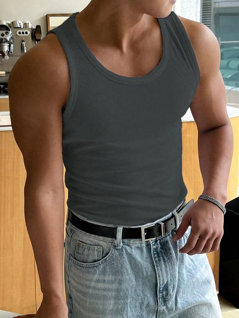 Summer Tank Top Scoop Neck Knit Gym Workout Muscle Tank Undershirt Sleeveless Shirts