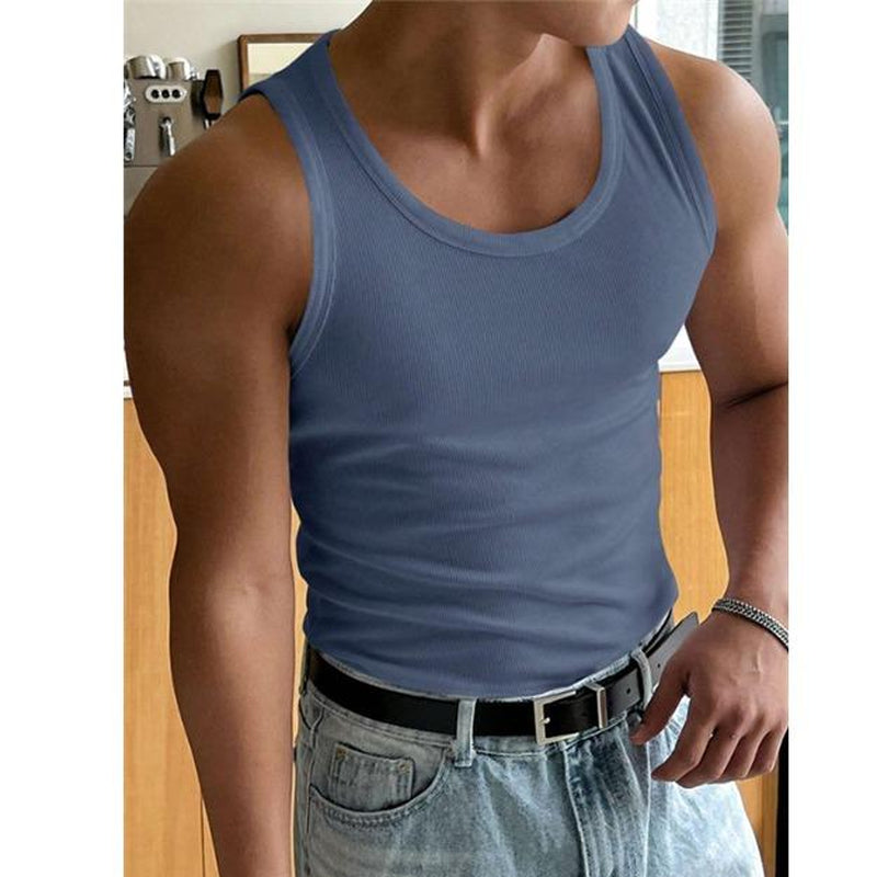 Summer Tank Top Scoop Neck Knit Gym Workout Muscle Tank Undershirt Sleeveless Shirts