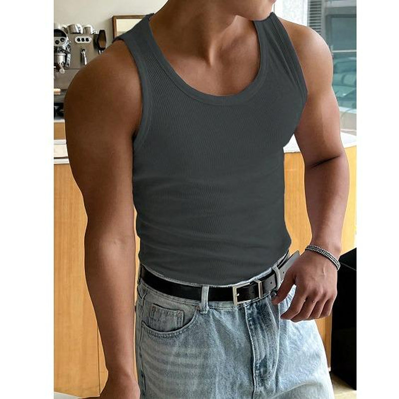 Summer Tank Top Scoop Neck Knit Gym Workout Muscle Tank Undershirt Sleeveless Shirts