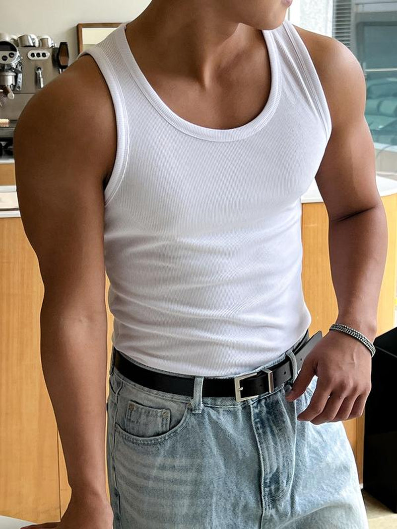 Summer Tank Top Scoop Neck Knit Gym Workout Muscle Tank Undershirt Sleeveless Shirts