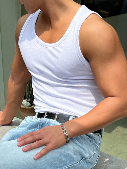 Summer Tank Top Scoop Neck Knit Gym Workout Muscle Tank Undershirt Sleeveless Shirts