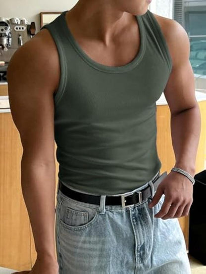 Summer Tank Top Scoop Neck Knit Gym Workout Muscle Tank Undershirt Sleeveless Shirts