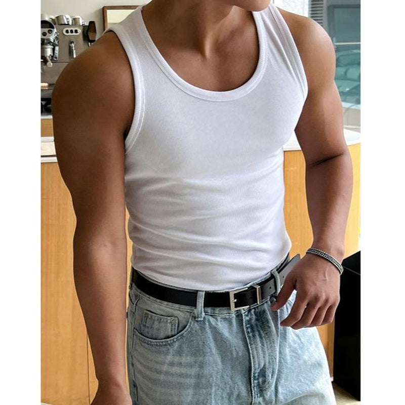 Summer Tank Top Scoop Neck Knit Gym Workout Muscle Tank Undershirt Sleeveless Shirts