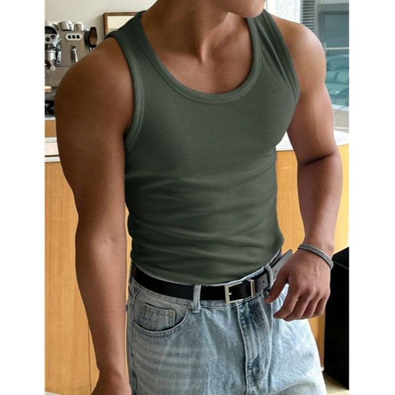 Summer Tank Top Scoop Neck Knit Gym Workout Muscle Tank Undershirt Sleeveless Shirts